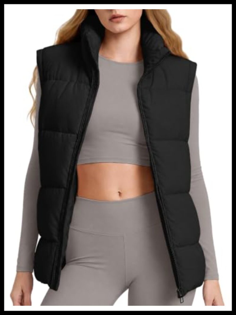 Quilted Puffer Vest Sleeveless Zip Drawstring Hem Fleece Pockets